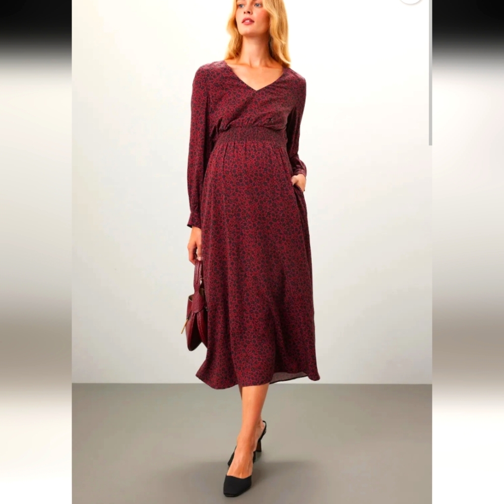 Nom Leila Red Floral Maternity Nursing Dress Size S